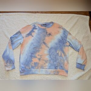 Pastel Tie Dye Crewneck Sweater - Purple Coral & White - Large - Casual & Comfy